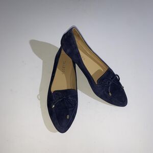 Talbots Shoes Womens Size 6 Navy Suede Loafers Flats Bow Pointed Toe Comfort